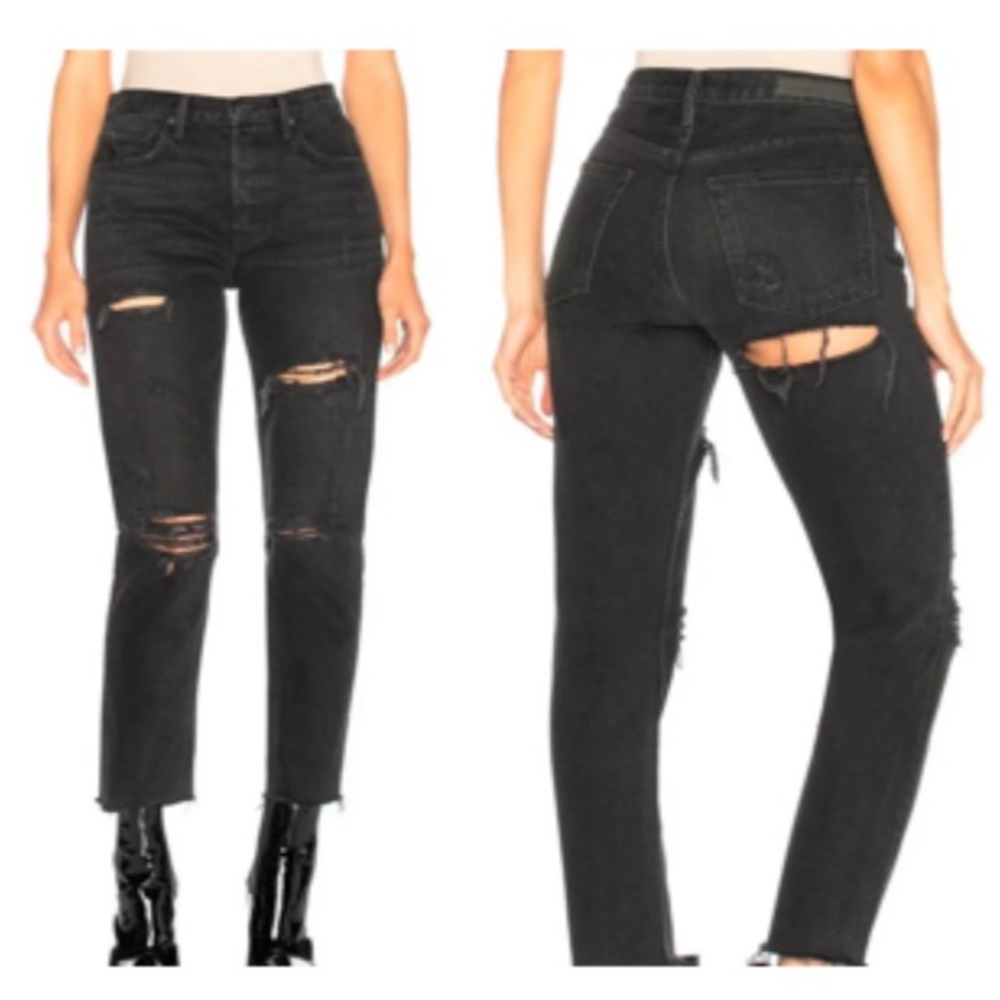 Grlfrnd Karolina black distressed jeans with butt slit